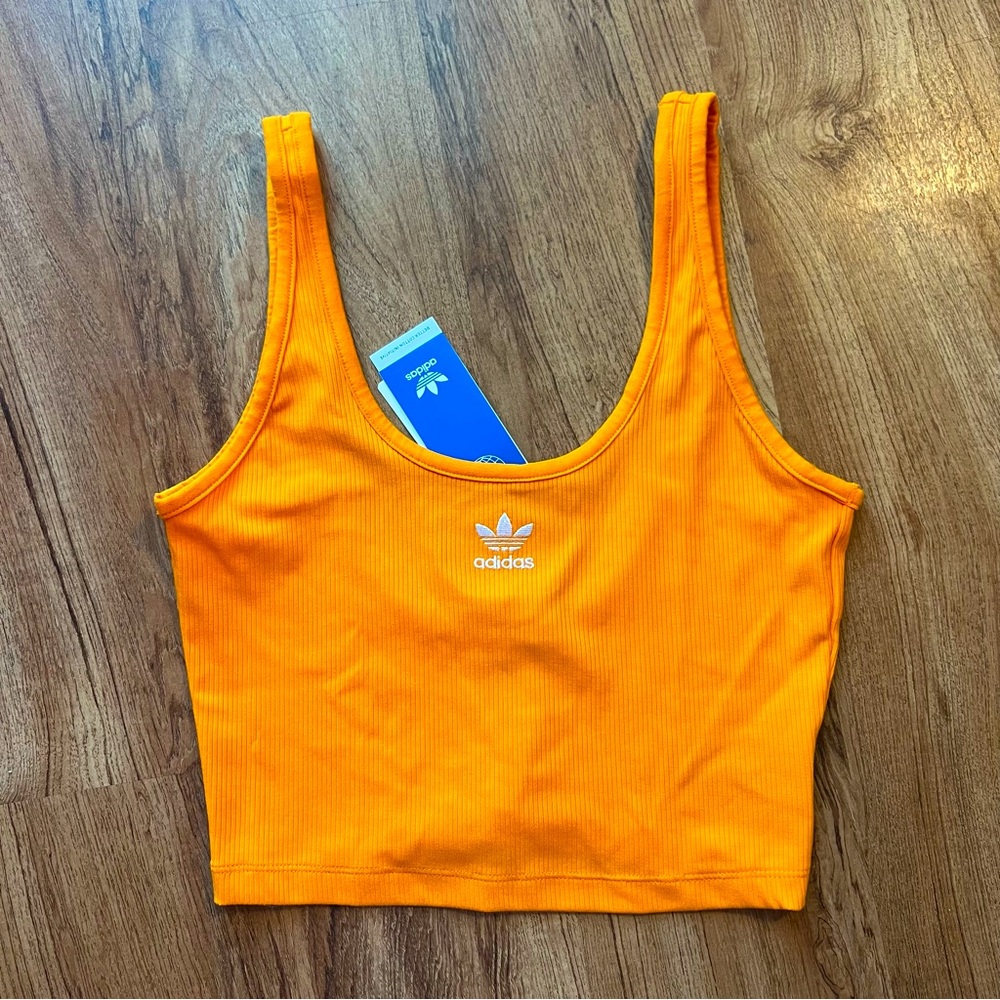 NWT Adidas Ribbed Crop Tank Top Bright Orange Women’s Small